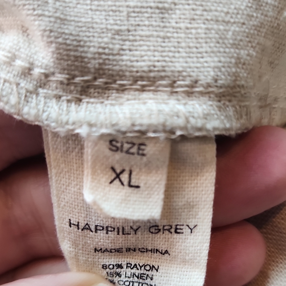 HAPPILY GREY | Beige Rayon Linen Blend Wide-Leg Tie Waist Boho Patch Pants | XL - Picture 4 of 11